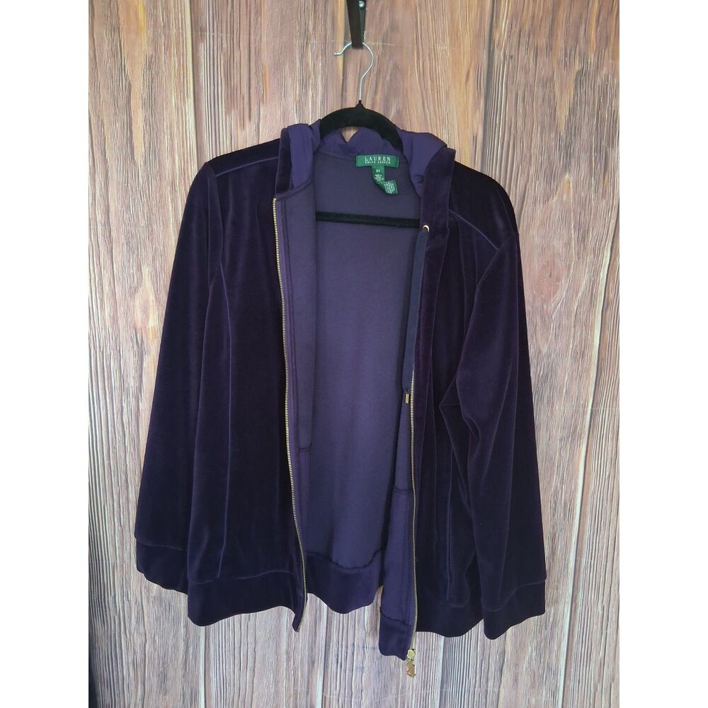 Lauren ralph lauren purple velour full zip hooded jacket size 2XL